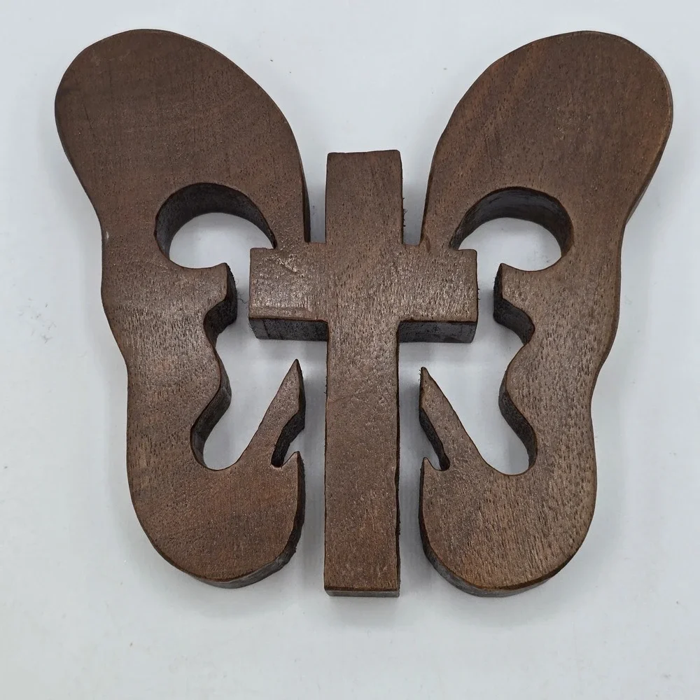 Wooden Retro Butterfly Cross Art Kitsch 1970s Home Decor Retro Vintage Wall Art